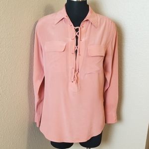 Equipment Pink 100% Silk Long Sleeve Blouse